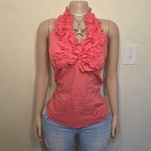 ☆Myth Ruffled Halter Tank Top - Coral Pink☆